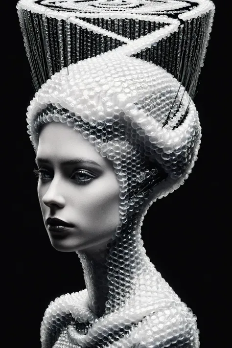 ral-bubblewrap,<lora:ral-bubblewrap:1>,art by escher,<lora:Escher_SDXL:1>,d3qck artstyle,<lora:d3qck_artstyle:0.65>,
portrait of  a woman with a hat on her head,An optical paradox:1.2 unfolds as fish:1.1 swim in an eternal waterfall:1.2,their scales reflec...