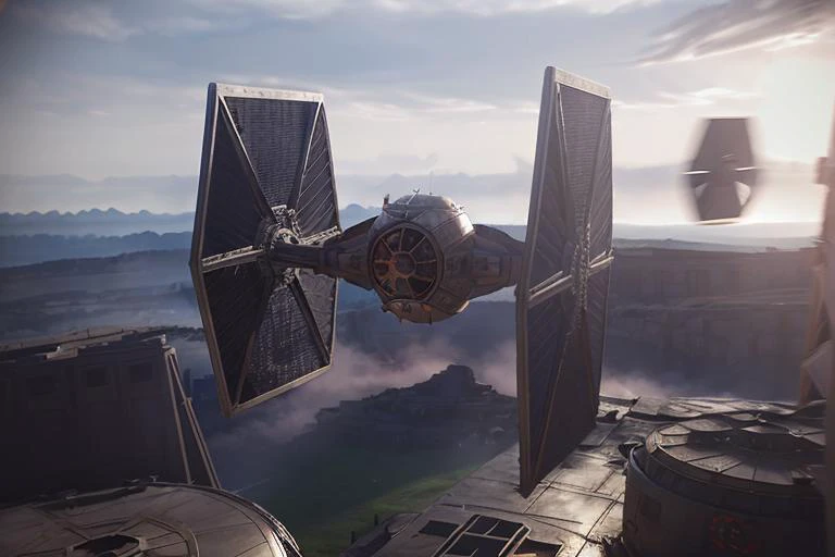 analog gloomy aerial photo of a (Tie Fighter, <lora:t13f1ght3r:1>), ((nighttime)), (flying in a space battle), outer space, planet orbit, (explosions in the background), (lasers), High Detail, Sharp focus, (photorealism), realistic, best quality, 8k, award...