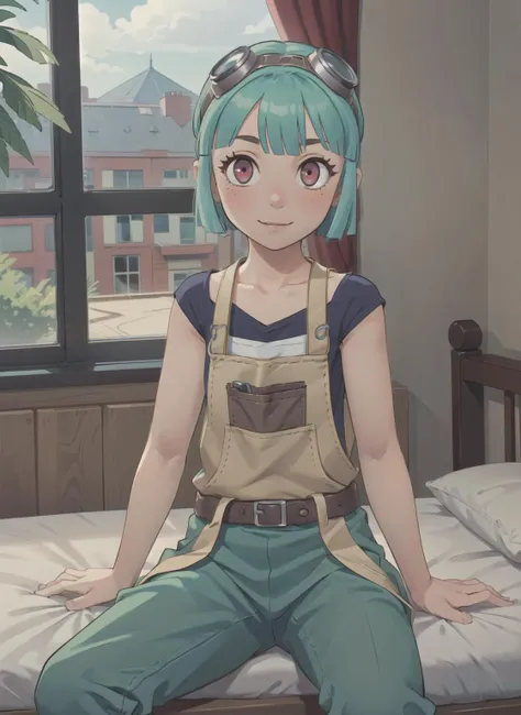 best quality, (masterpiece:1.2), illustration, absurdres,
(1girl), (solo), (beautiful detailed girl), cowboy shot,
<lora:Mint-07:0.8>, Mint, green hair, red eyes, small breasts, thin, petite, goggles on forehead, goggles on hair,black vest, (brown apron:1....