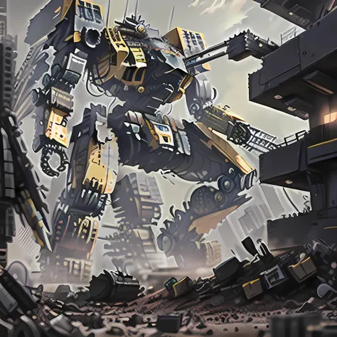 Masterpeice, 4K, 8K, Realistic, Ultra Realistic, High Quality, High Resolution, constructionyardai,  Giant Robot Mech, futuristic, cyberpunk,   <lora:ConstructionyardAIV3:1>