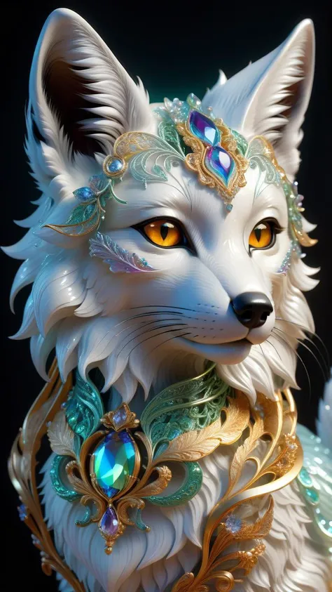 neko,iridescent filigree cute fox creatures,sparklesflowers,detailed,intricated,surreal,gemstones,diamondsfeathes,glittering painting,perfect composition,highly detailed,dramatic lighting,octane render,unreal engine,oil painting,digital art,hyperrealism,by...