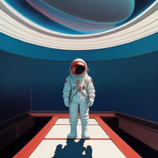 "realistic detailed image of an cosmonaut alone in the tundra next to whale skeleton in the style of Francis Bacon, Surreal, Norman Rockwell and James Jean, Greg Hildebrandt, and Mark Brooks, triadic color scheme, By Greg Rutkowski, in the style of Francis...