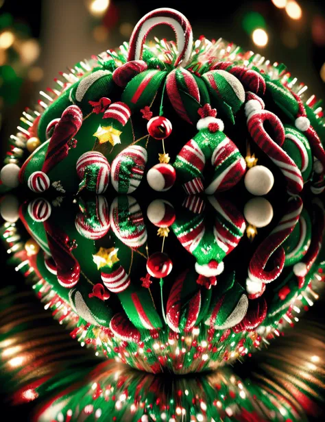 hyper detailed masterpiece, dynamic, awesome quality,DonMN33dl3P1ll0w  digital christmas art, reflection, candy canes,advent calendar, reflective and grateful, christmas lights, twinkling lights and ornaments on christmas trees  <lora:DonMN33dl3P1ll0w-0000...