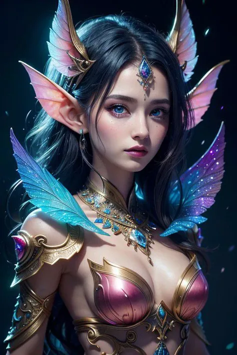 (Best quality, 4k, High-resolution, Masterpiece:1.2), Ultra-detailed, Realistic, Radiant lighting, Epoch Elves, Portraits, Fantastical colors, Fine art, Ethereal beings, Dreamlike, Whimsical creatures, Detailed facial features, Glowing eyes, Elven beauties...