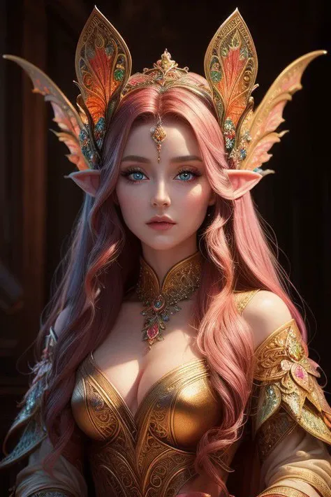 (Best quality, 4k, High-resolution, Masterpiece:1.2), Ultra-detailed, Realistic, Radiant lighting, Epoch Elves, Portraits, Fantastical colors, Fine art, Ethereal beings, Dreamlike, Whimsical creatures, Detailed facial features, Glowing eyes, Elven beauties...