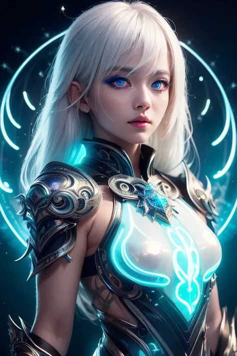 ((upper body)), best quality, masterpiece, a Japanese woman with ((Luminescence white hair)), ((detailed pearl blue eye)), high detailed goddess soul, focus on character, solo, (style swirl magic), solo, from front, front view, looking at viewer, detailed ...