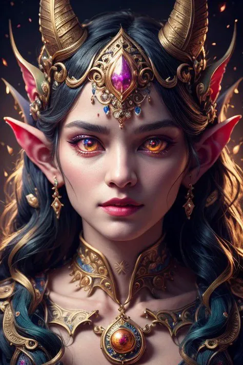 (Best quality, 4k, High-resolution, Masterpiece:1.2), Ultra-detailed, Realistic, Radiant lighting, Epoch Elves, Portraits, Fantastical colors, Fine art, Ethereal beings, Dreamlike, Whimsical creatures, Detailed facial features, Glowing eyes, Elven beauties...