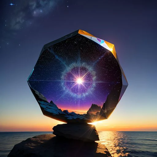 a large crystal object sitting on top of a rock near the ocean