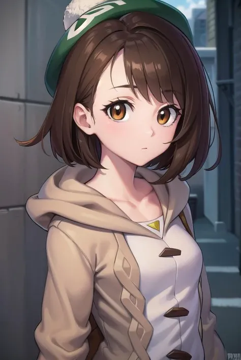 pokemongloria, <lyco:pokemongloria-lyco-nochekaiser:1>,
pokemongloria, (brown eyes:1.5), brown hair, medium hair, (small breasts:1.2),
BREAK cardigan, dress, green headwear, grey cardigan, hood, hood down, hooded cardigan, long sleeves, pink dress, short d...