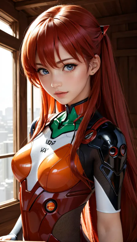 (best quality, masterpiece, colorful, dynamic angle, highest detailed)(Asuka Langley), upper body photo, fashion photography of cute red long hair girl (Asuka Langley), dressing high detailed Evangelion red suit (high resolution textures), in dynamic pose,...