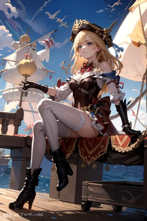 1girl, <lora:Pirate-14:0.8>, PrateT, watercraft, ship, best quality, masterpiece, highres