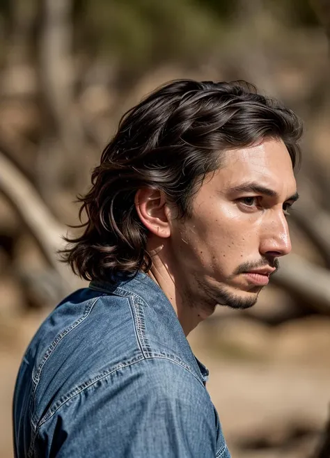 A stunning intricate color close up portrait of (adamdriver-ti:1) , wearing fancy shirt, epic character composition, sharp focus, natural lighting, subsurface scattering, f2, 35mm, film grain, , by Guy Bourdin