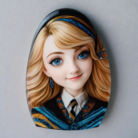 a close up of a doll with blonde hair and blue eyes