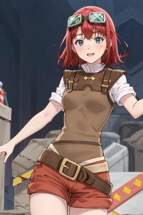 ((masterpiece,best quality)), absurdres,
<lora:ShopGirl_VRMMO_Katsudouki_Anime:0.8>, ShopGirl_VRMMO_Katsudouki, shorts, red shorts, shirt, short sleeves, 
blushing, contrapposto, 
solo, smiling, looking at viewer, cowboy shot, , 
cinematic composition, dyn...