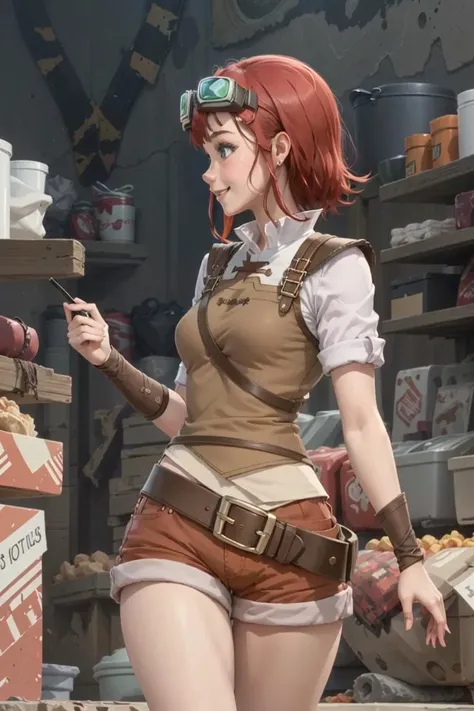 masterpiece, best quality, 1girl, beautiful face, 
<lora:ShopGirl_VRMMO_Katsudouki_Anime:0.7>, ShopGirl_VRMMO_Katsudouki, shorts, red shorts, shirt, short sleeves, smile, looking at viewer, contrapposto, from the side,