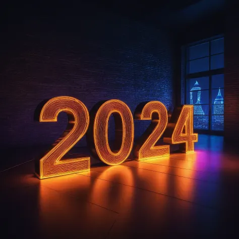 translucent luminous,glow,bailing_model,((lasers in the form of the text ((( 2024 ))))), neon noir,long exposure,(Glowing ambiance, enchanting radiance, luminous lighting, ethereal atmosphere, mesmerizing glow, evocative hues, captivating coloration, drama...