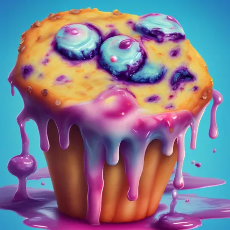 food_crit, blueberry muffin, vibrant colors