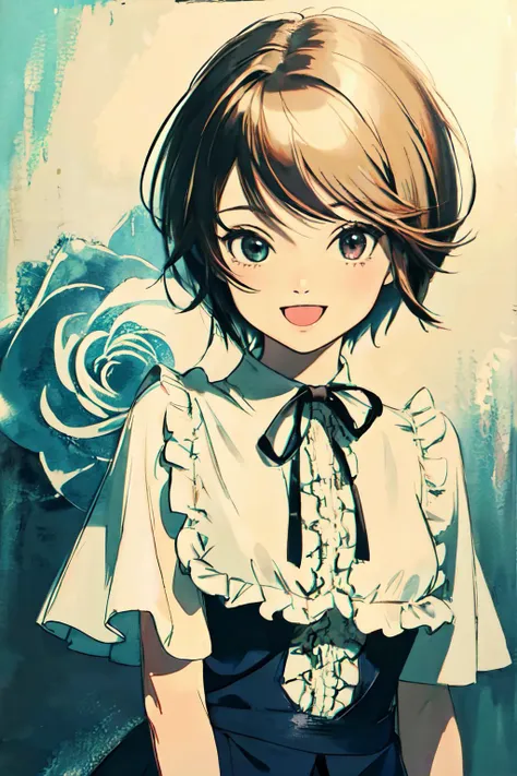 anime girl with short hair and a white shirt and black skirt