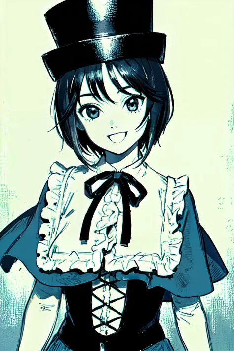 anime girl in a top hat and dress with a bow tie