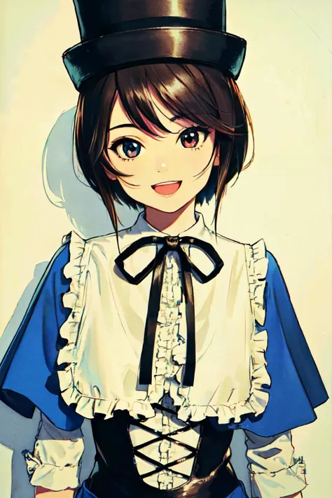 anime girl in a top hat and dress with a bow tie