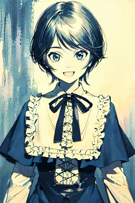 anime girl with a black and white dress and a black and white tie