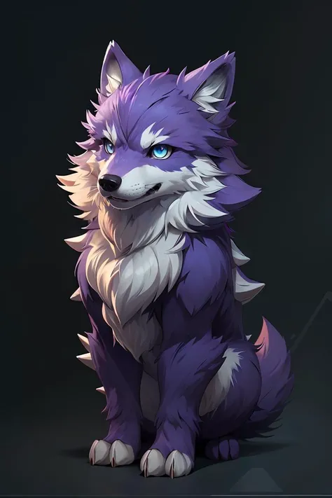 pmmkr2024, magic, anime, cartoon, creature, best quality, trending on artstation, masterpiece, cute, wolf, purple fur, spikey,<lora:pmmkr2024:0.8>,blue eyes,<lora:ral-crystals-sd15:0.5>,