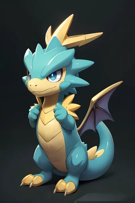 a close up of a blue and yellow dragon with a black background