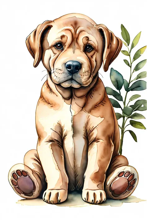 master piece,high quality,vintage watercolor,illustration,cute,stuffed animal,a cute shar pei,plant,flower,on a white background,<lora:ãç»æ¬æç»ãæ°´å½©é£æ ¼æç» ç»æ¬æäº å¨ç©ä¸»é¢_v1.0:0.8>,