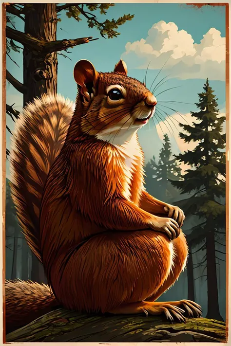 master piece, high quality, A squirrel, park ranger,  J_poster <lora:J_poster:0.8>