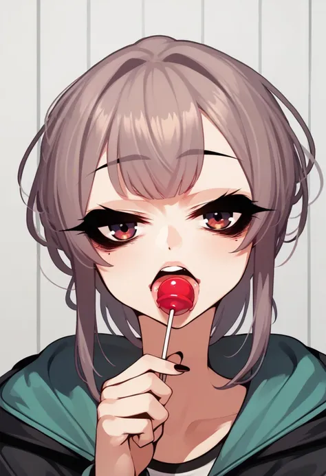 anime girl with lollipop in mouth and eyes