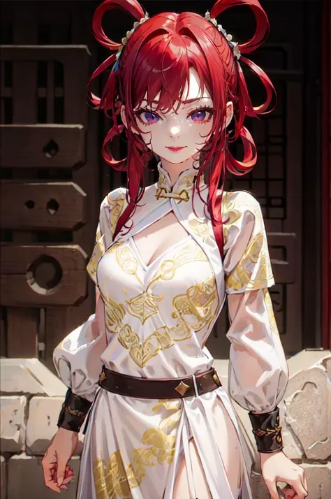 <lora:36é£é±¼_0.9 _æè£:0.8> white robe,chinese clothes,(Bracers:1.2),white robe,chinese clothes,, ultra detailed, masterpiece, best quality, aesthetic, detailed,, solo, seductive smile, red lips,
1girl, purple eyes, red hair, blunt bangs, medium breast...