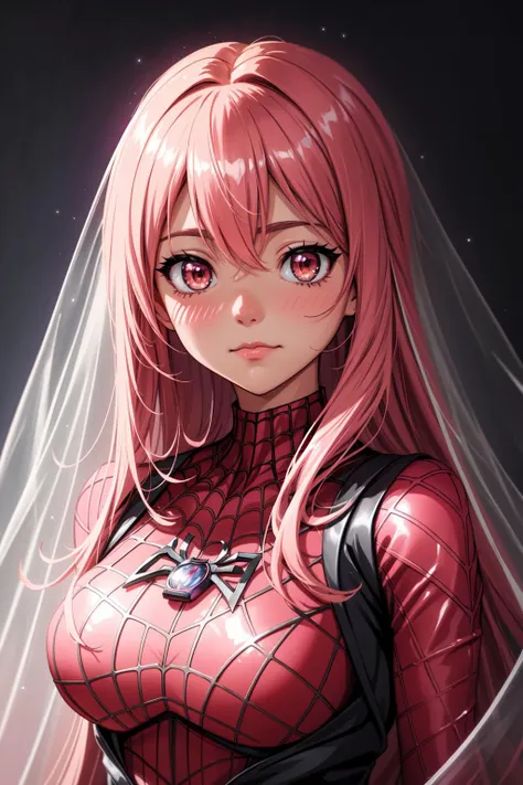 like on (The Amazing Spiderman comic:1.15), cinematic, volumentric lights, cinematic environment, concept art anime key visual highly detailed portrait young girls kyoto animation, jim jung super sai neon pink korean cute dress and neon lights dramatic lig...