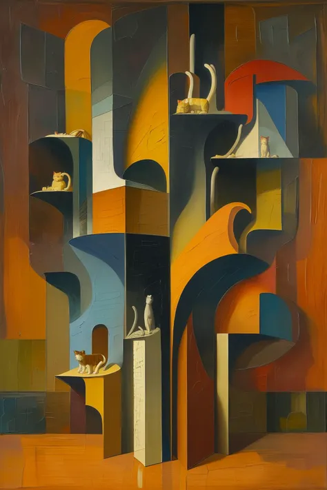 masterpiece,best quality,oil painting,principles of Cubism to architecture,cat,<lora:tbh109-:0.9>,style of Alexander Archipenko,