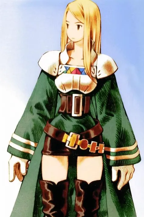 <lora:fftstyle_v1.8_&_v2.2_merge:1> 1girl, blonde hair, long coat, armor, loose belt, thigh gap,large breasts, wide hips, thick thighs, pigeon toed