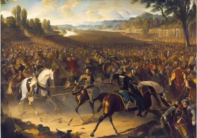 painting of a battle with a horse and a man on a horse