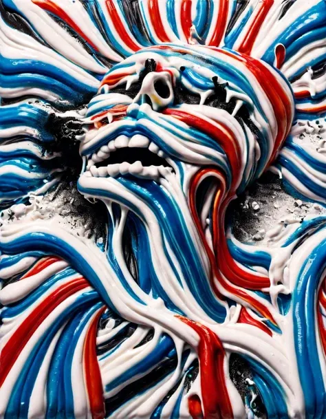 A large-scale artwork created by the artist Ral-Toothp using toothpaste as his medium. The piece is titled Breaking Point. It depicts a human figure, bent at the waist with hands clenched and teeth gritted, as if in immense pain or struggle. The figure is ...