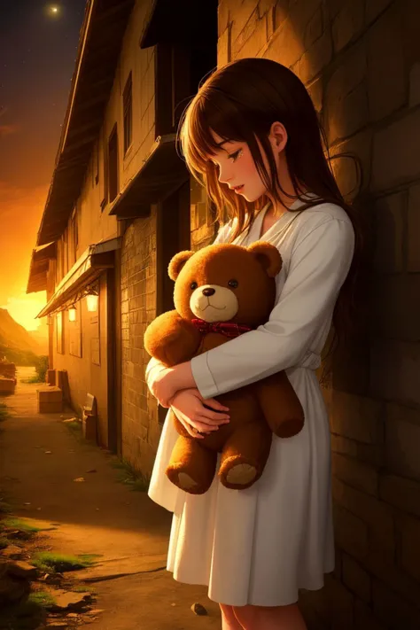 (High Quality:1.4), (Best Quality:1.4), (masterpiece:1.4), official art, official wallpaper, 4k textures, Surreal embodiment of true Christmas spirit evoked!
Little girl clutching teddy bear hugs shivering homeless boy tightly providing comfort against bit...