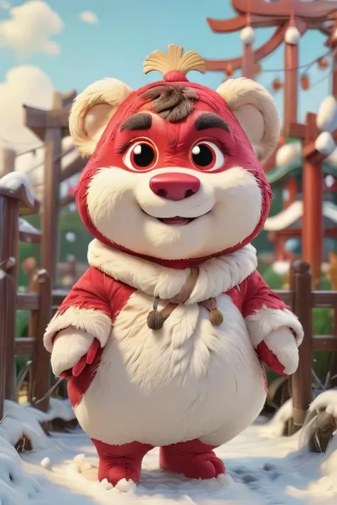 a close up of a cartoon character in a red outfit