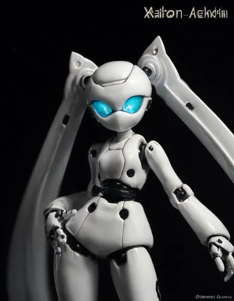 a close up of a robot with a blue eye and a long arm