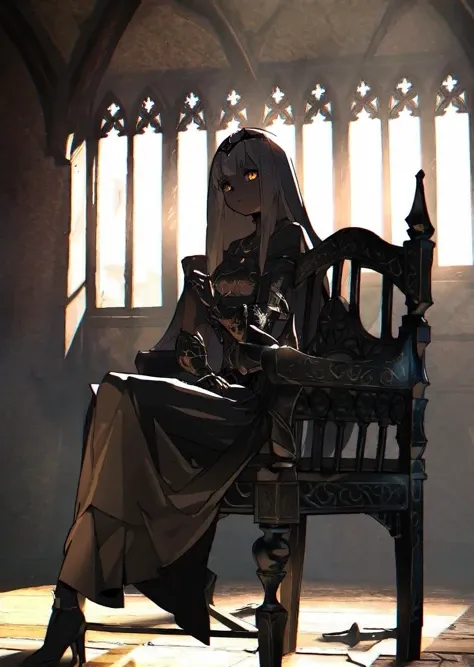 cel shading best quality, masterpiece, detailed, aesthetic
1girl sitting on chair,  detailed face, close up
medieval
 dark room
messy room,
shadow
dim light
dramatic lighting