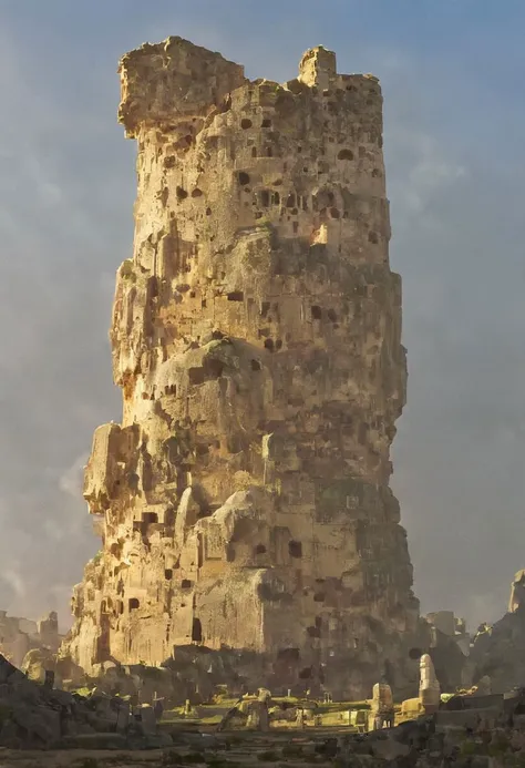 a close up of a tall tower with a sky background