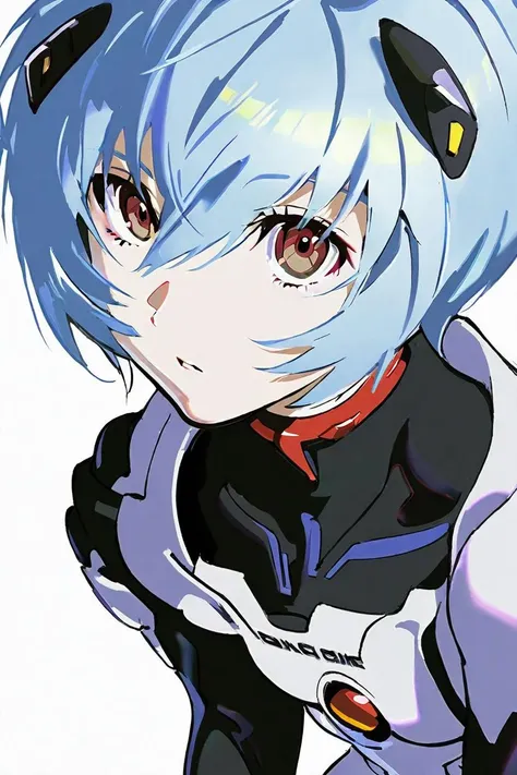 anime girl with blue hair and black ears and a white shirt