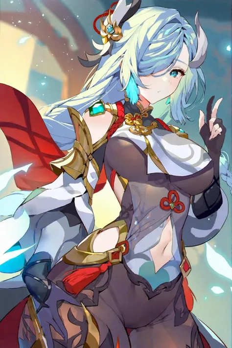 a woman with white hair and blue eyes is holding a sword