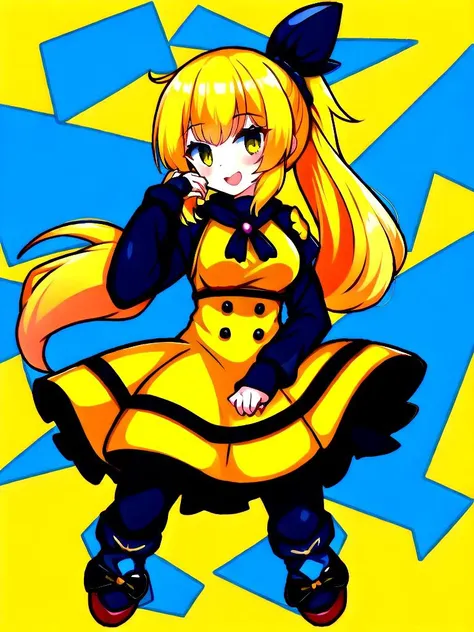 a cartoon girl with long blonde hair and a yellow dress