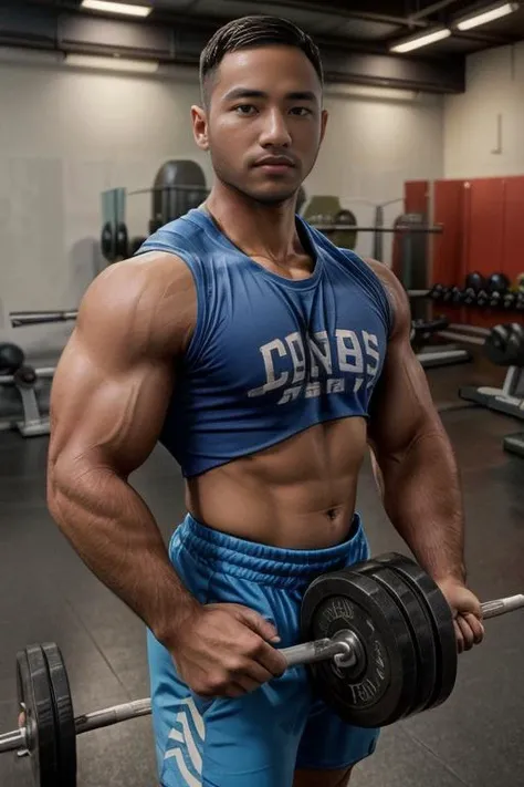 masterpiece, best quality, high resolution, realistic, handsome, photogenic, <lora:syahnkV4-08:0.9>, syahnk, SFW, a photo of a 35 year old gym frat (man:1.2) portrait, standing in a gym , doing military press, weights, stunning , short buzzcut hair,stubble...