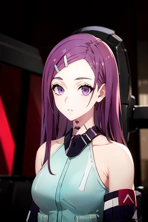 (best quality:1.1), (masterpiece:1.4), photorealistic, , upper body, depth of field, anime coloring, , 1girl, solo, <lora:ange_synduality_noir:0.98>, ange_synduality_noir, purple hair, purple eyes, long hair, hair ornament, hairclip, , ,