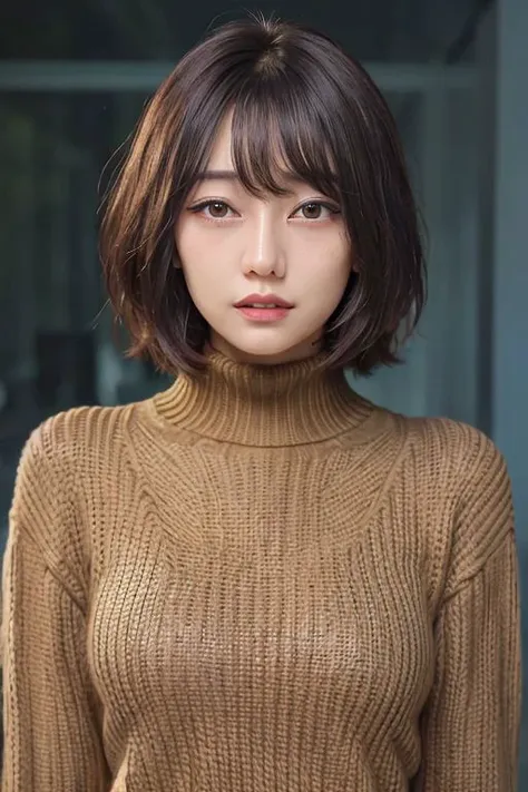 a woman with a brown sweater and a brown sweater