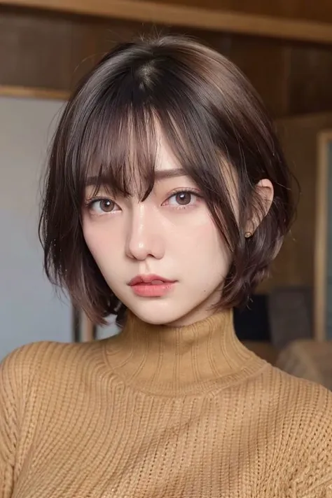 a woman with a brown sweater and a brown sweater