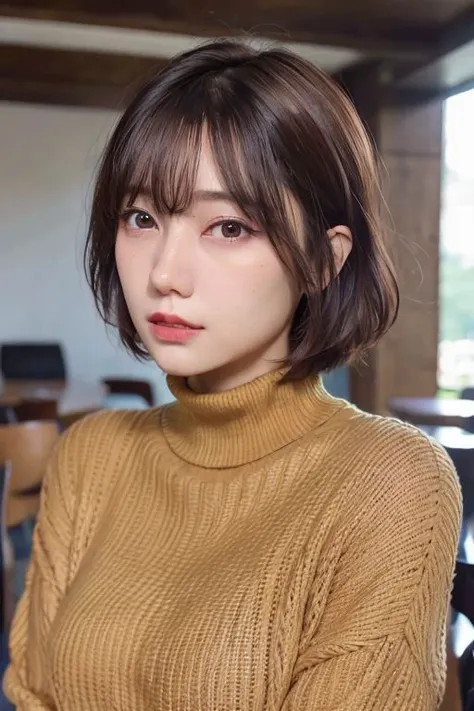 a woman with a brown sweater and a brown sweater