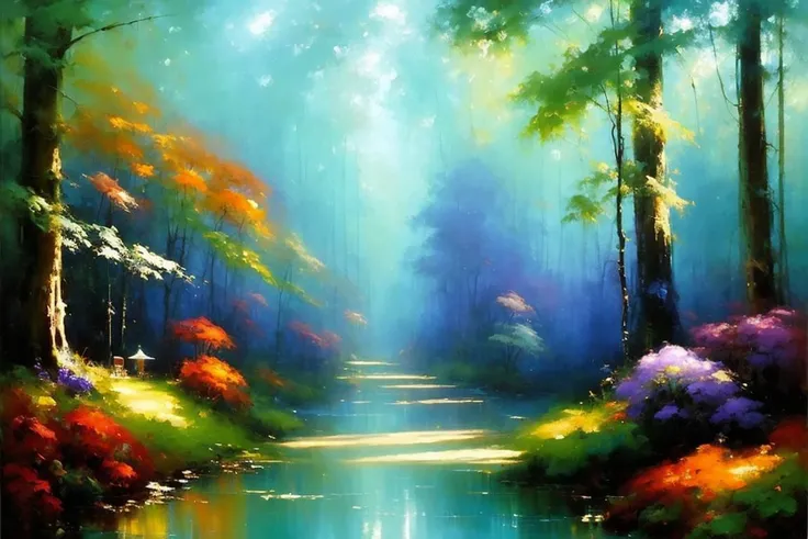 A whimsical illustration of a magical forest, style of Peter Wileman